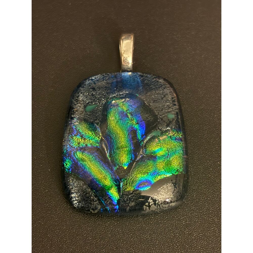 Handmade Dichroic Glass Pendant Blue Green Artisan